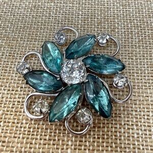 Vintage Rhinestone Scatter Pin Blue/Clear Silver Tone Foiled Back 1.5”